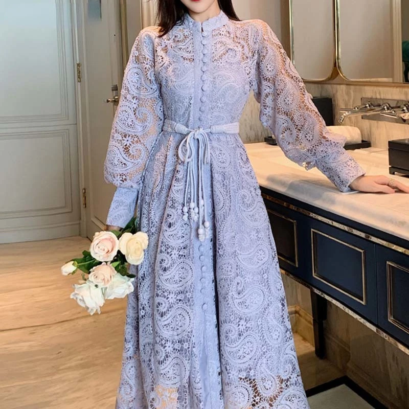 New Spring Vintage Dress Woman Purple Lace Single-breasted High Waist Dresses Woman Vestido Long Puff Sleeve Elegant Party Dress
New Spring Vintage Dress Woman Purple Lace Single-breasted High Waist Dresses Woman Vestido Long Puff Sleeve Elegant Party Dress
