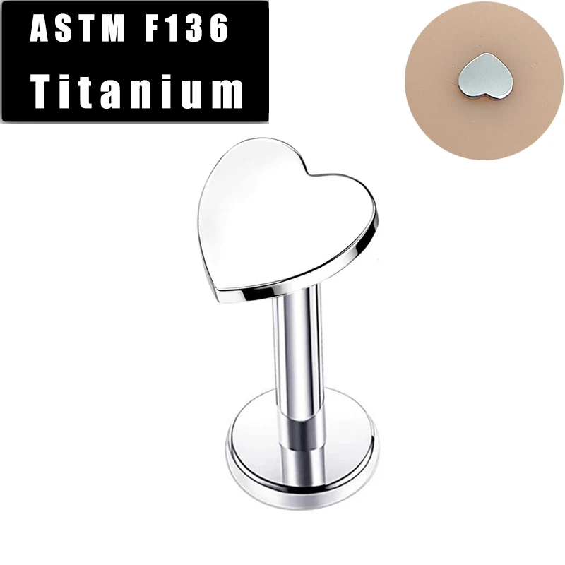 

ASTM F136 Titanium Lip Ring Piercing Labret Flat Heart Top Anodized Internally Threaded Ear Cartilage Helix Earrings Jewelry