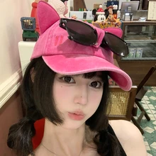 Funny Elf Cat Ears Baseball Cap Summer Sunscreen Washed Cotton Casual Show Face Small Removable Sunglasses Flying Hats for Women