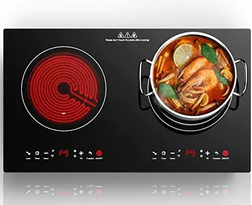 

Cooktop 24 Inch, Stove 2 Burners 110V Built-in and Countertop 2200W, LED Touch Screen, 9 Heating 9 Temperature, Overheat Protect