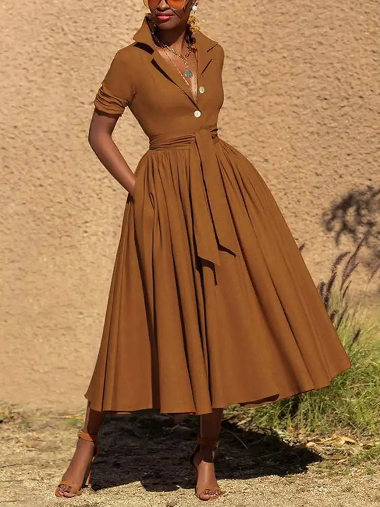 Autumn Fashion Women Lapel Long Sleeve Sundress Elegant High Waist Solid Shirt Dress ZANZEA Office OL Kaftan A-Line Belted Robe
Autumn Fashion Women Lapel Long Sleeve Sundress Elegant High Waist Solid Shirt Dress ZANZEA Office OL Kaftan A-Line Belted Robe