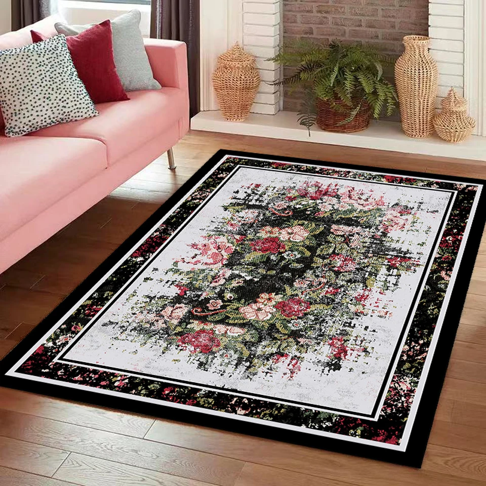 Vintage Floral Black Carpet Living Room Geometric Rectangle And Oval Area Rug Retro Home Decor Sofa Table Floor Mat Washable
Vintage Floral Black Carpet Living Room Geometric Rectangle And Oval Area Rug Retro Home Decor Sofa Table Floor Mat Washable