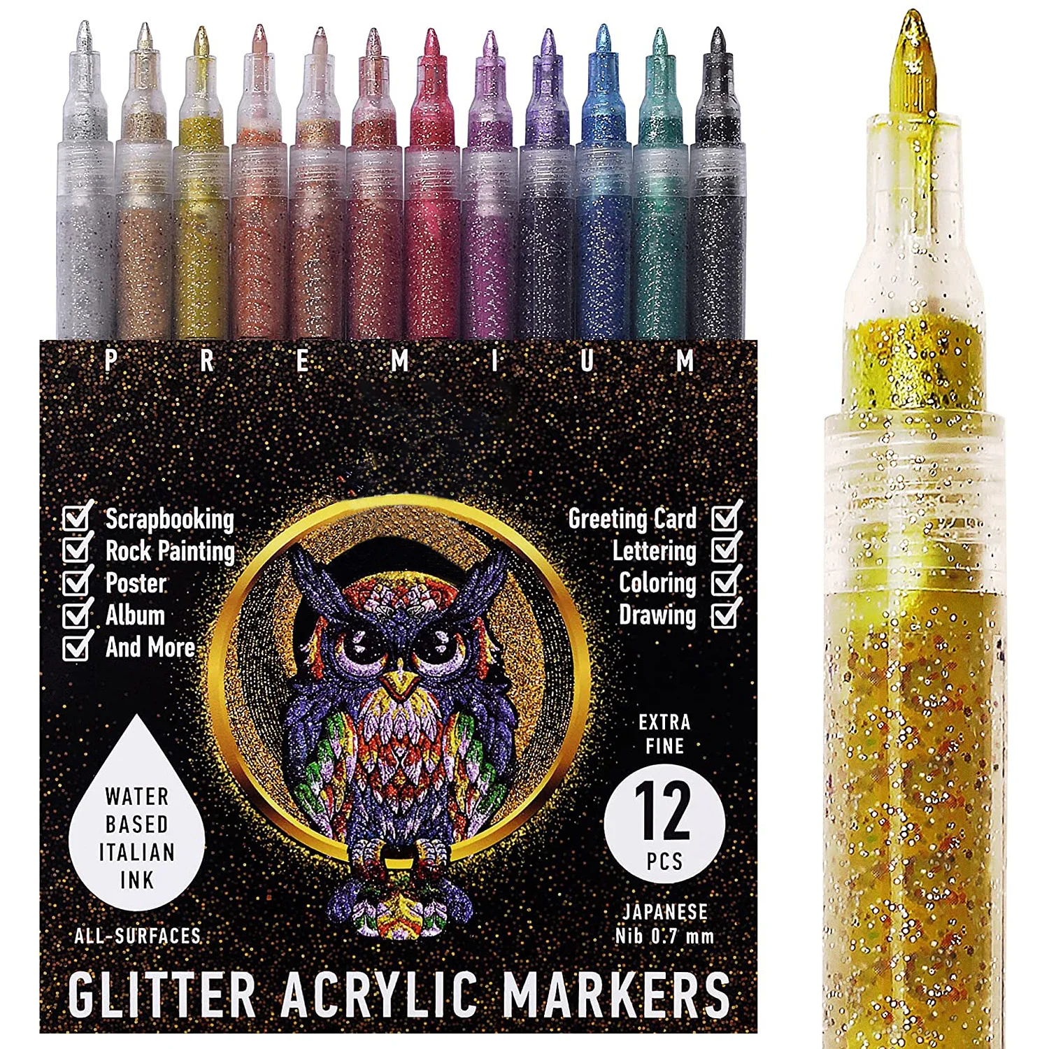 12 Sparkle Color Paint Markers Acrylic Glitter Paint Marker Pens Ultra Fine Point 0.7mm Paint Pens for Rock Painting DIY Crafts
12 Sparkle Color Paint Markers Acrylic Glitter Paint Marker Pens Ultra Fine Point 0.7mm Paint Pens for Rock Painting DIY Crafts