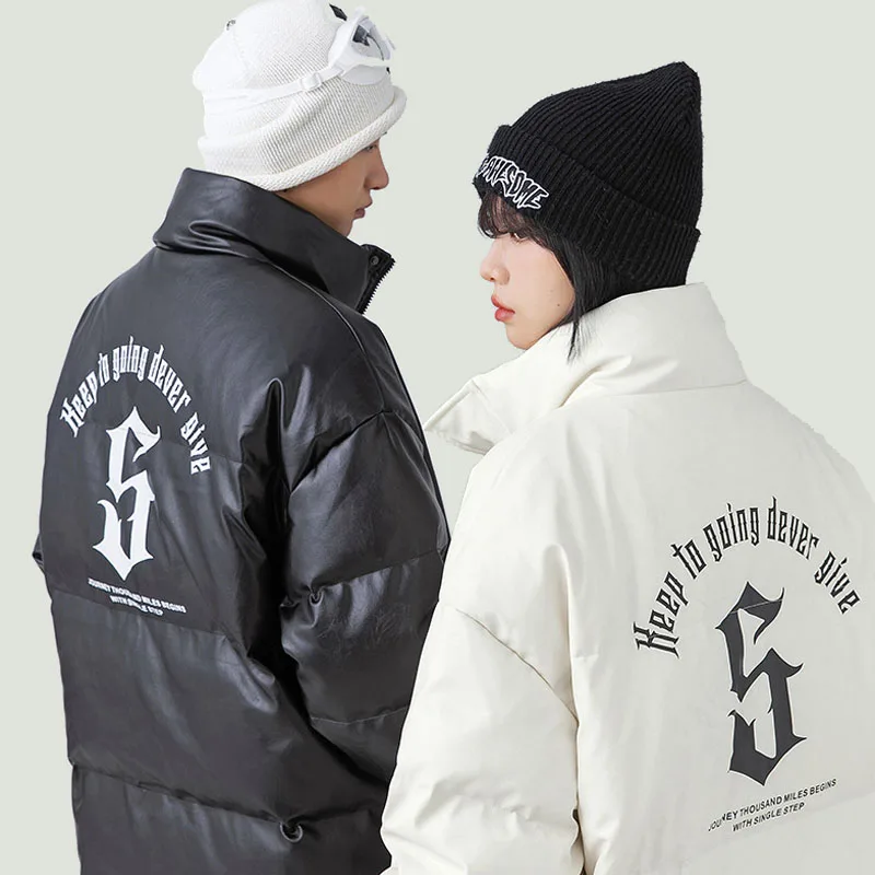 Winter Padded PU Leather Parkas Mens Harajuku Letter Printed Streetwear Hip Hop Oversized Casual Solid Color Zipper Coats Unisex
Winter Padded PU Leather Parkas Mens Harajuku Letter Printed Streetwear Hip Hop Oversized Casual Solid Color Zipper Coats Unisex