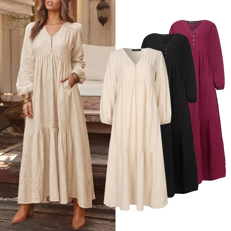 Fashion Casual Boho Women Long Dress Summer Shirt Dress Elegant Casual V Neck Ruffle Long Sleeve Tunic Solid Robe Casual Vestido
Fashion Casual Boho Women Long Dress Summer Shirt Dress Elegant Casual V Neck Ruffle Long Sleeve Tunic Solid Robe Casual Vestido
