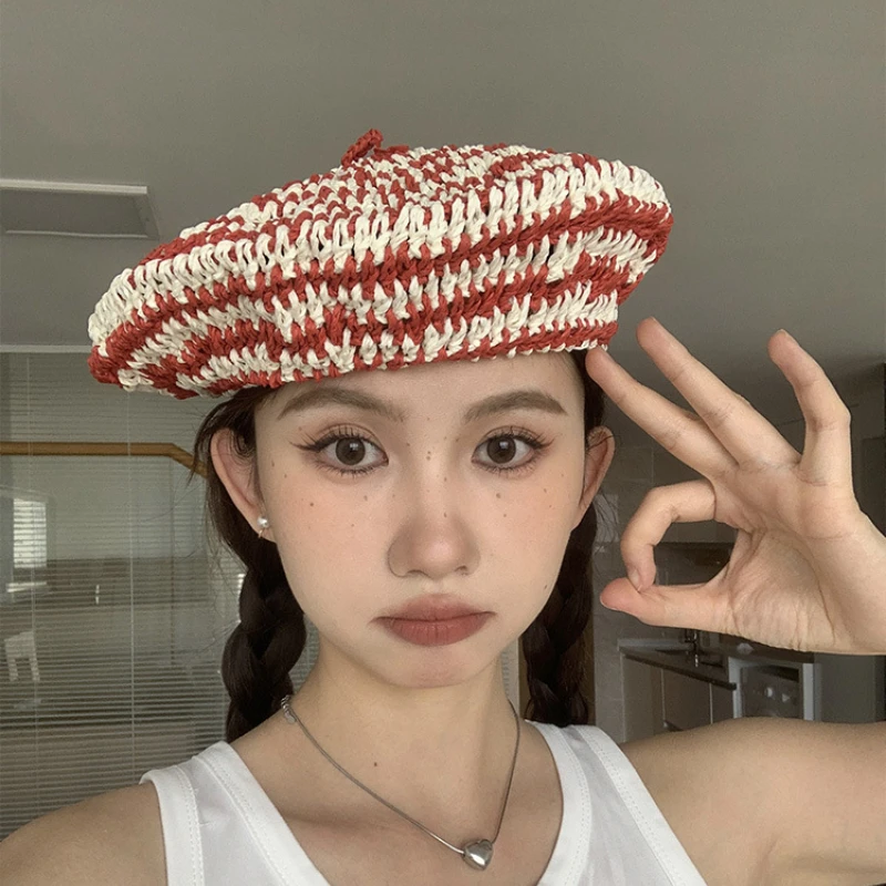 Handmade Straw Woven Personalized Berets Female Summer Mesh Breathable Striped Artist Hats Retro Bud Straw Hat Trend Painter Cap
Handmade Straw Woven Personalized Berets Female Summer Mesh Breathable Striped Artist Hats Retro Bud Straw Hat Trend Painter Cap