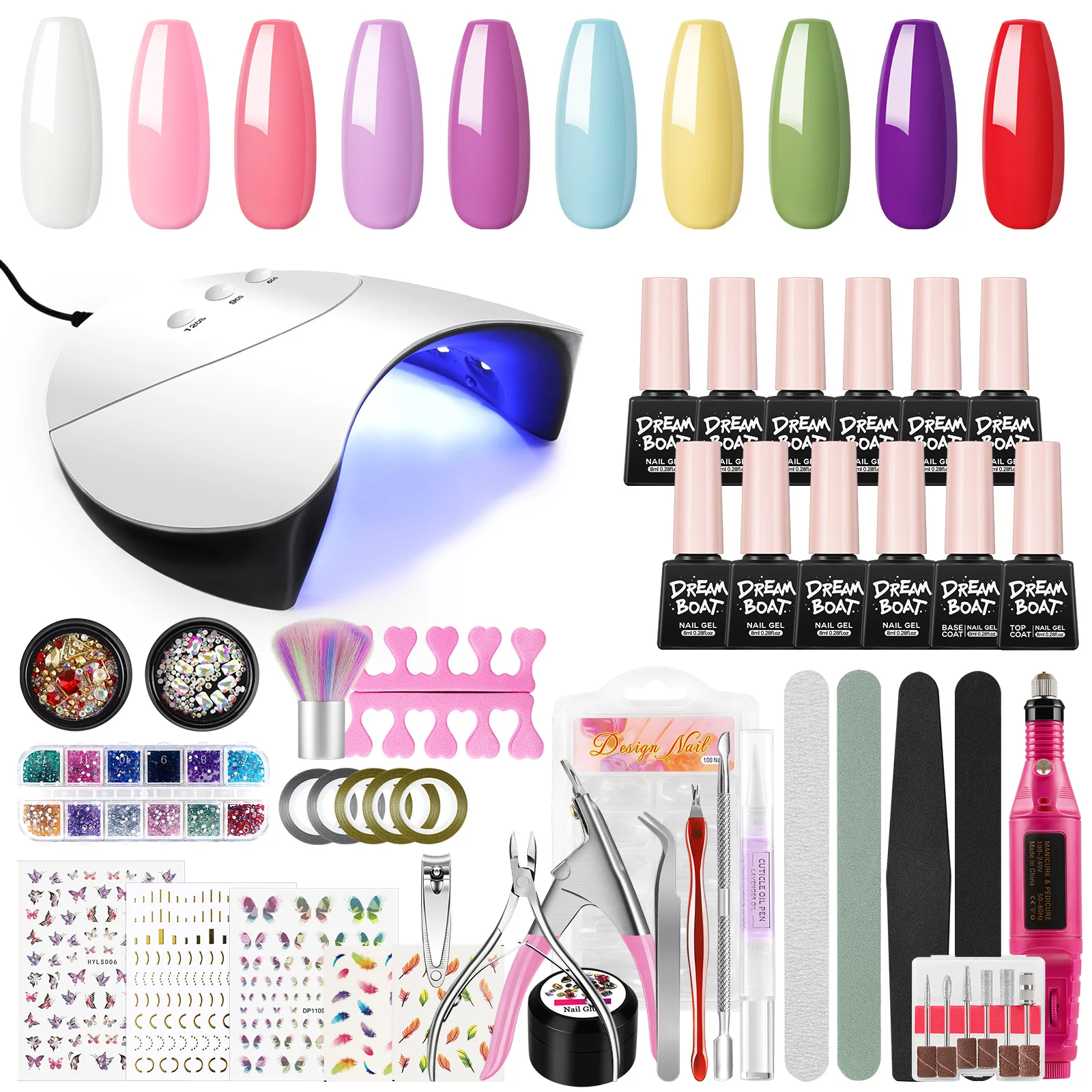 15 Colors Gel Nail Polish Kit with Base Top Coat 80W UV LED Nail Lamp with Nail Drill Machine File and Sticker Decoration Kit
15 Colors Gel Nail Polish Kit with Base Top Coat 80W UV LED Nail Lamp with Nail Drill Machine File and Sticker Decoration Kit