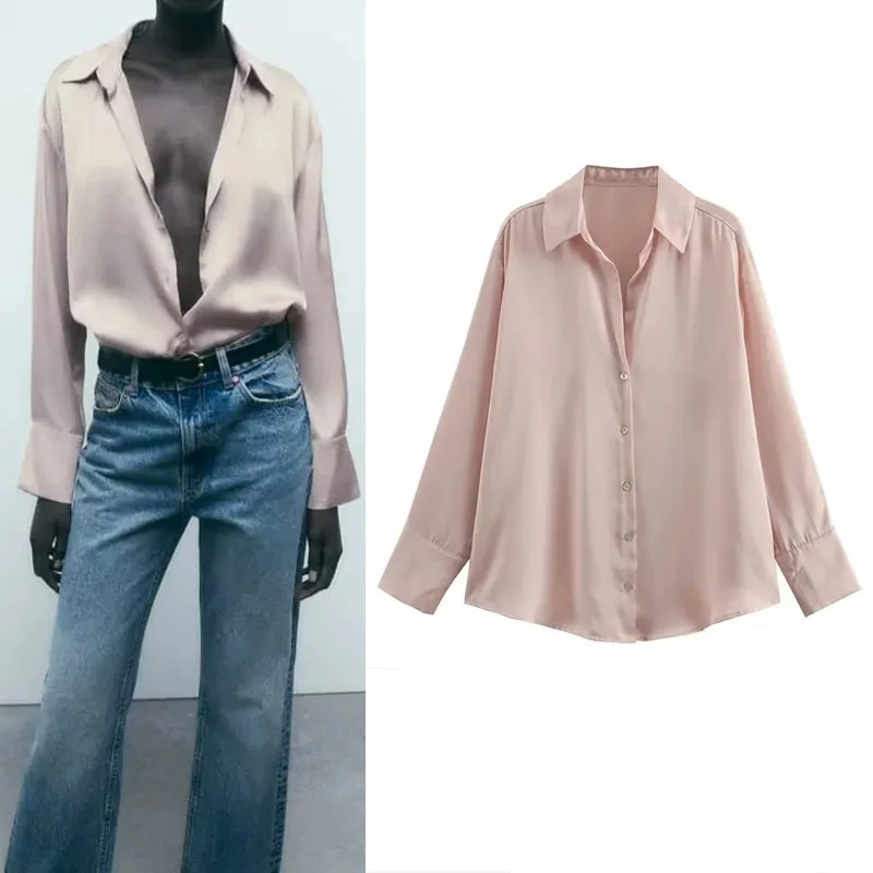 TRAF 2023 Woman Flowing Satin Shirt Vintage Lapel Collar Single Breasted Blouses Long Sleeve Shirts And Blouses Summer Chic Tops
TRAF 2023 Woman Flowing Satin Shirt Vintage Lapel Collar Single Breasted Blouses Long Sleeve Shirts And Blouses Summer Chic Tops