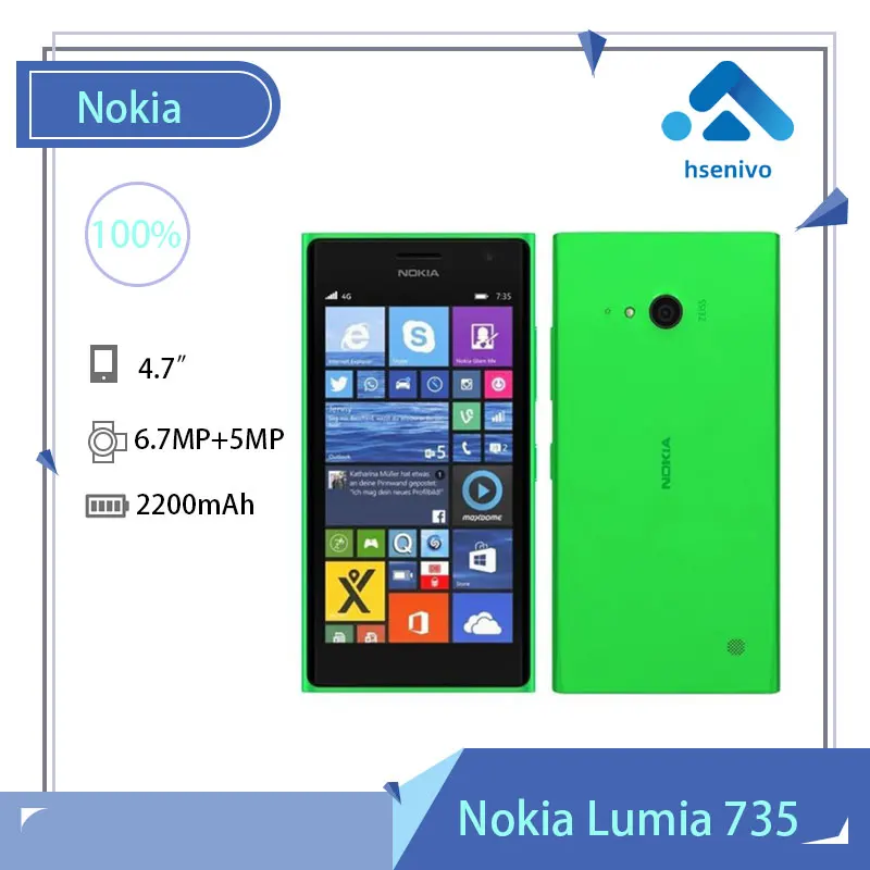 

Nokia Lumia 735 Refurbished-Original Unlocked 4.7" 8GB ROM 1GB RAM Quad Core LTE Windows Mobile Phone cell phone Free shipping