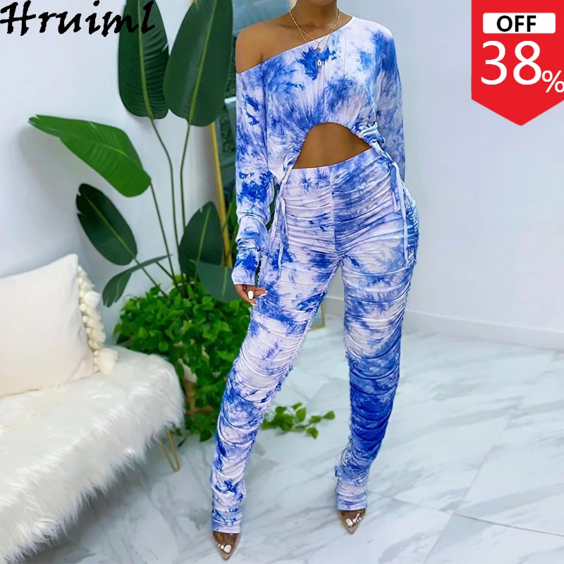 2 Piece Tie Dye Sexy Bodycon Women Set Short Tops Pencil Pants Autumn Long Sleeve One Shoulder Pleated Hollow Sporting Tracksuit
2 Piece Tie Dye Sexy Bodycon Women Set Short Tops Pencil Pants Autumn Long Sleeve One Shoulder Pleated Hollow Sporting Tracksuit