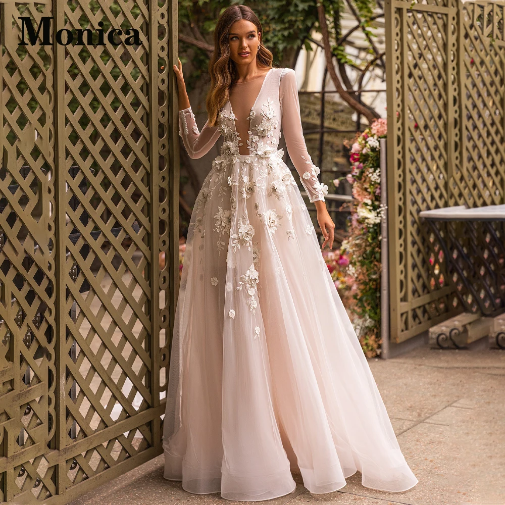 MONICA Deep V-neck Court Train Wedding Dresses For 2023 Mariages Long Sleeve A-LINE Floral Appliques Robe De Mariée Custom Made
MONICA Deep V-neck Court Train Wedding Dresses For 2023 Mariages Long Sleeve A-LINE Floral Appliques Robe De Mariée Custom Made