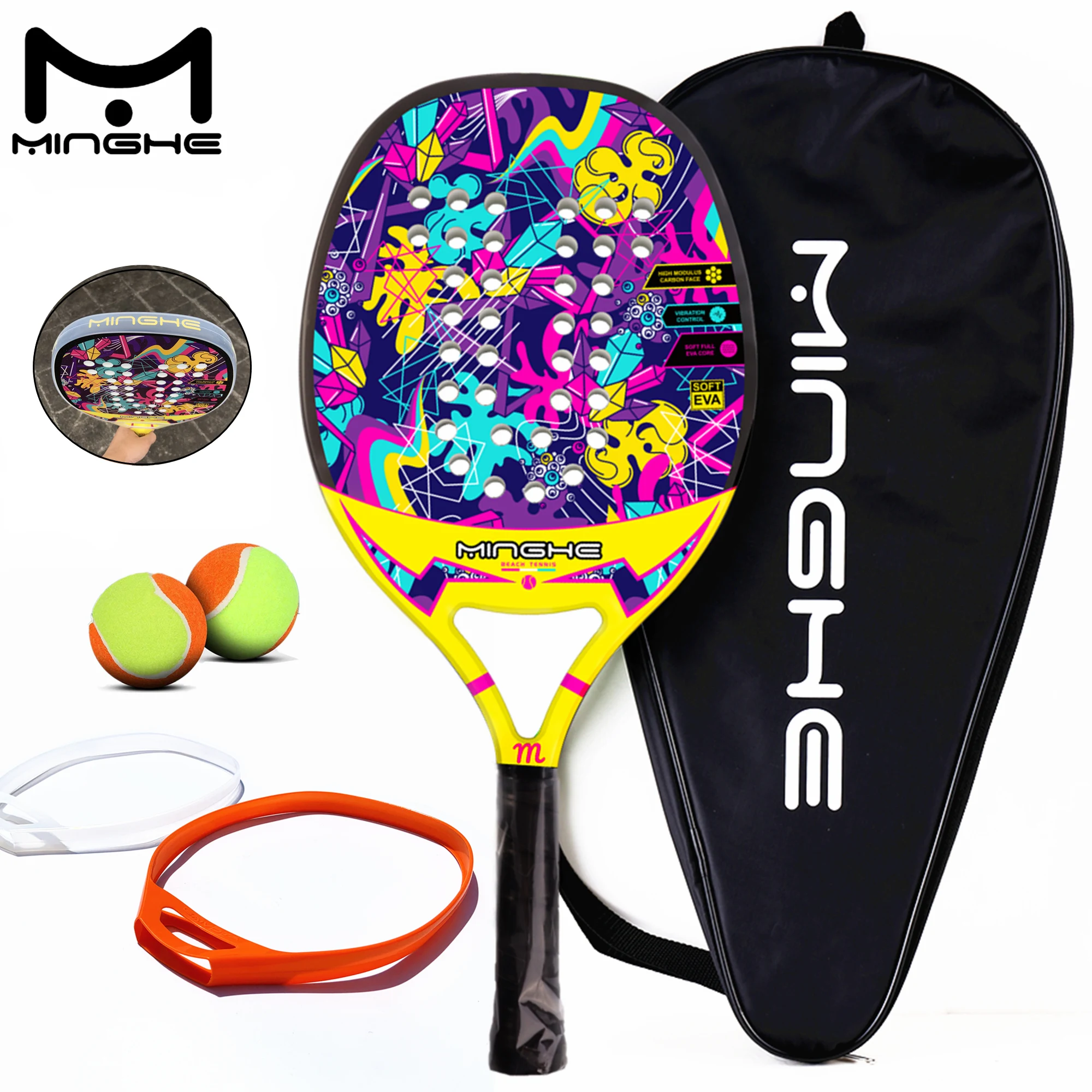MINGHE Spot goods Carbon Fiber Beach Racket Model M-200 Color Graffiti Series Racket with Backpack with EVA Elastic Racket
MINGHE Spot goods Carbon Fiber Beach Racket Model M-200 Color Graffiti Series Racket with Backpack with EVA Elastic Racket