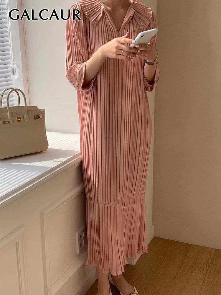 GALCAUR Casual Loose Folds Solid Patchwork Dresses Female Lapel Long Sleeve High Waist Dress For Women Fashion Style New 2021
GALCAUR Casual Loose Folds Solid Patchwork Dresses Female Lapel Long Sleeve High Waist Dress For Women Fashion Style New 2021