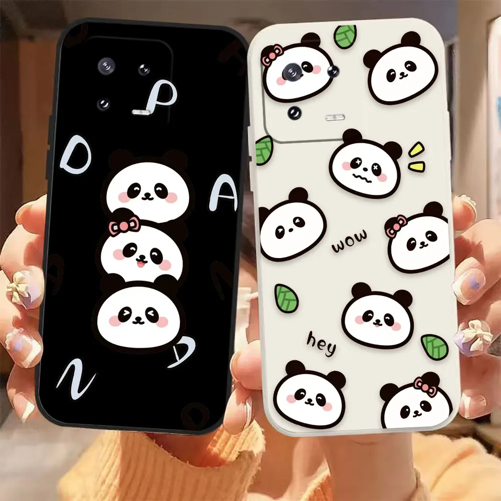 

Cute Cartoon Panda Phone Case For Xiaomi 13 12 12T 12S 11 11T 10 10S 9 8 Pro Ultra Lite Colour Liquid Silicone Case Funda Shell