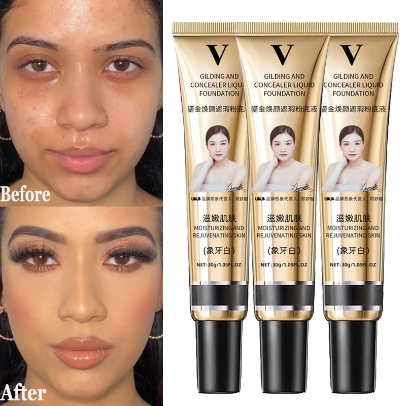 

3 Colors Liquid Foundation Full Coverage Invisible Pores Moisturizer Concealer Cover Dark Circles Acne Marks Freckle Face Makeup