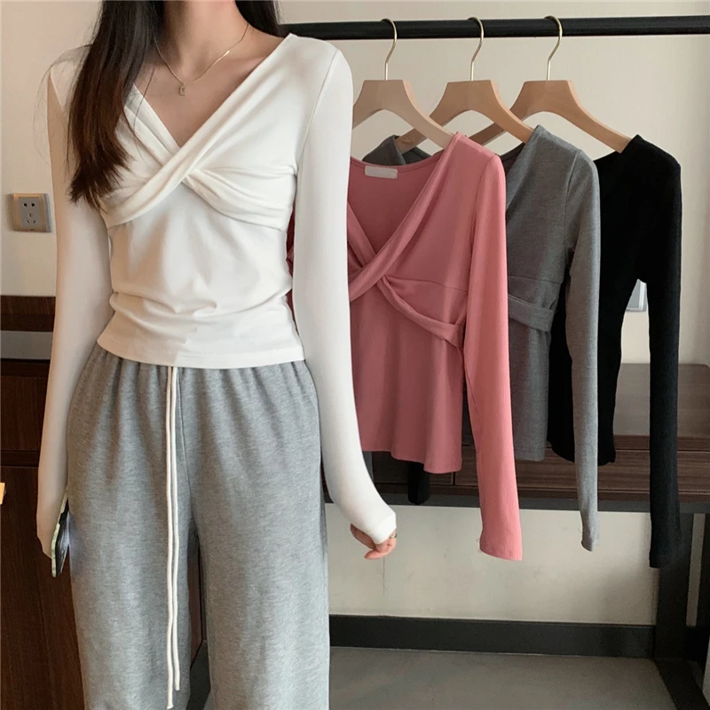 Sexy Korean Cross V-neck Ruffle Gentle Elegant Long Sleeve T-shirt Women Tops Skinny Hot Summer Top Tops Tees Tshirt Kawaii
Sexy Korean Cross V-neck Ruffle Gentle Elegant Long Sleeve T-shirt Women Tops Skinny Hot Summer Top Tops Tees Tshirt Kawaii
