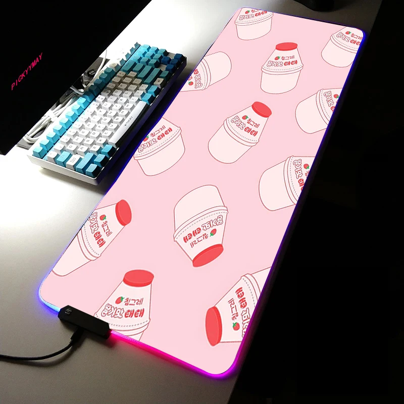 

Babaite Kawaii Japanese Strawberry Milk Customized laptop Gaming mouse pad rgb Kwaii Mouse Pad With Backlight Mousepad Gamer