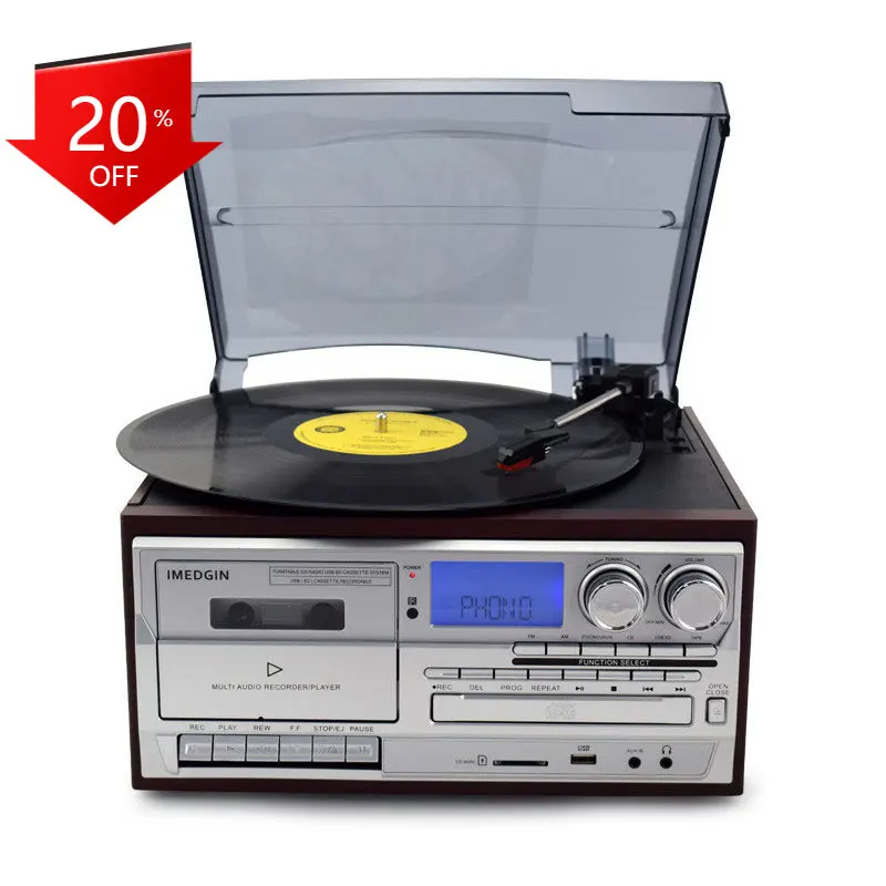 

Retro Vinyl Multifunction Record Player Turntable 3-Speed Phonograph With AM/FM Radio CD/Cassette