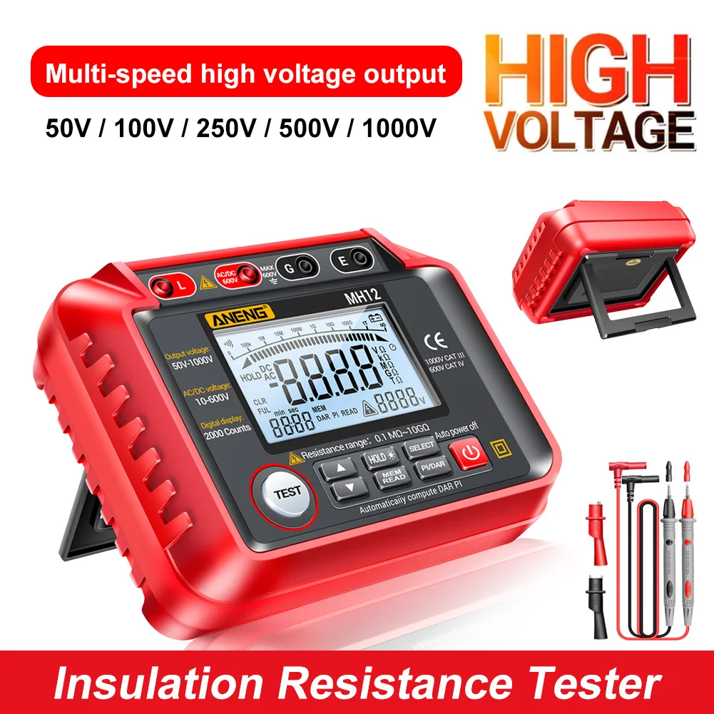 ANENG MH12 Insulation Resistance Meter Digital Megohmmeter Ohm AC DC Voltage Tester LCD Megohmmeter Megger Voltmeter Tool
ANENG MH12 Insulation Resistance Meter Digital Megohmmeter Ohm AC DC Voltage Tester LCD Megohmmeter Megger Voltmeter Tool