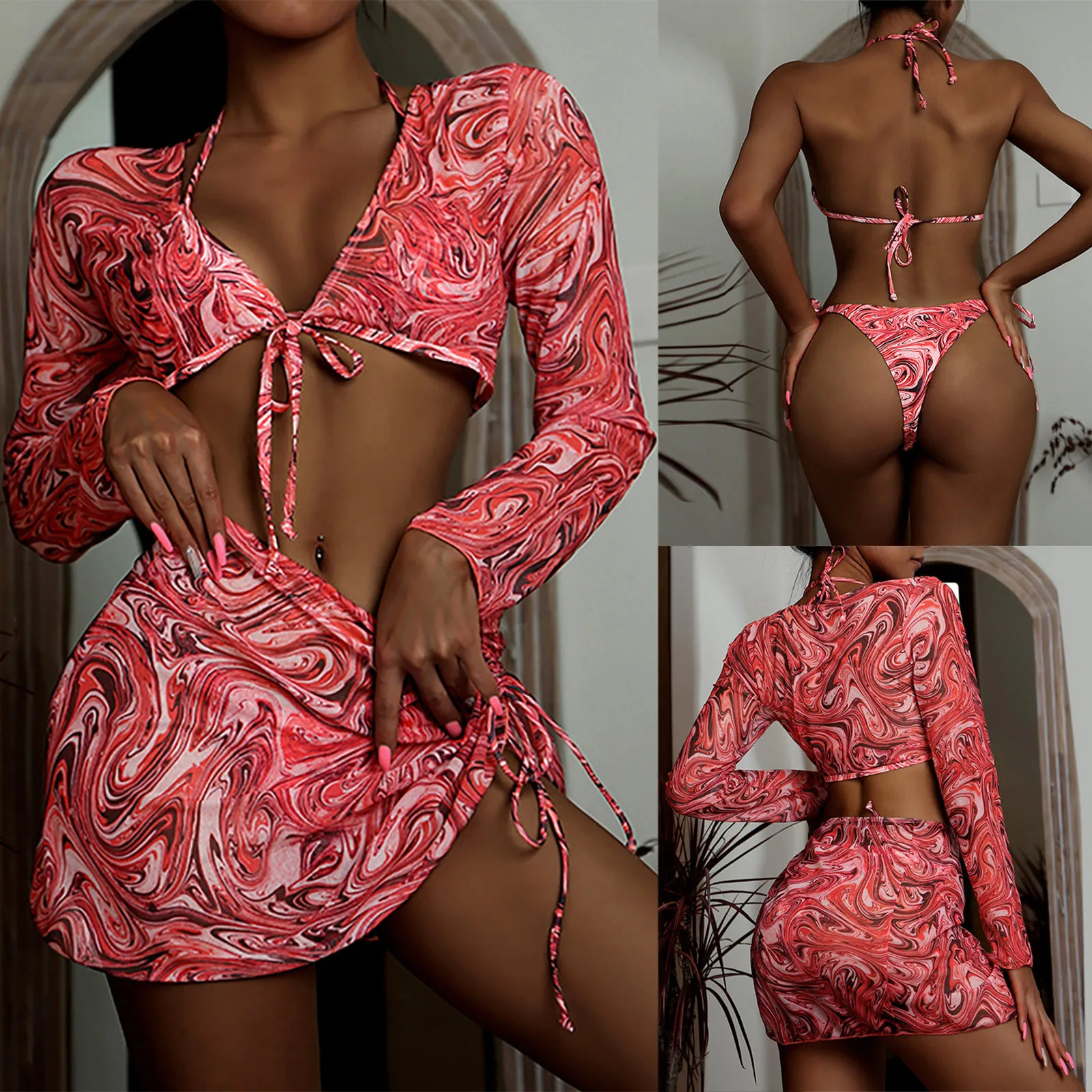 Sexy Bikinis Women's Swimsuit Women's Fashion Sexy Print Four-piece Split Beach Bikini Swimsuit Sexy Woman Thong Swimwear Women
Sexy Bikinis Women's Swimsuit Women's Fashion Sexy Print Four-piece Split Beach Bikini Swimsuit Sexy Woman Thong Swimwear Women