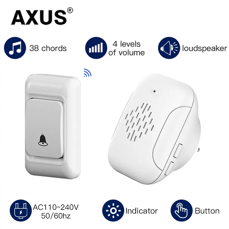 Беспроводной дверной звонок AXUS RF433 МГц, Водонепроницаемый дверной звонок с дистанционным управлением по стандарту ЕС и США, для дома и улицы 
Беспроводной дверной звонок AXUS RF433 МГц, Водонепроницаемый дверной звонок с дистанционным управлением по стандарту ЕС и США, для дома и улицы