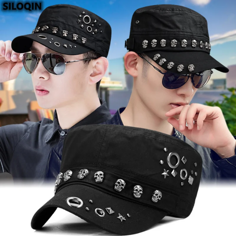 2022 New Military Caps Men Spring Summer Autumn Skull Rivet Flat Cap Women's Leisure Sun Hat Peaked Cap Unisex Hip-Hop Cap
2022 New Military Caps Men Spring Summer Autumn Skull Rivet Flat Cap Women's Leisure Sun Hat Peaked Cap Unisex Hip-Hop Cap
