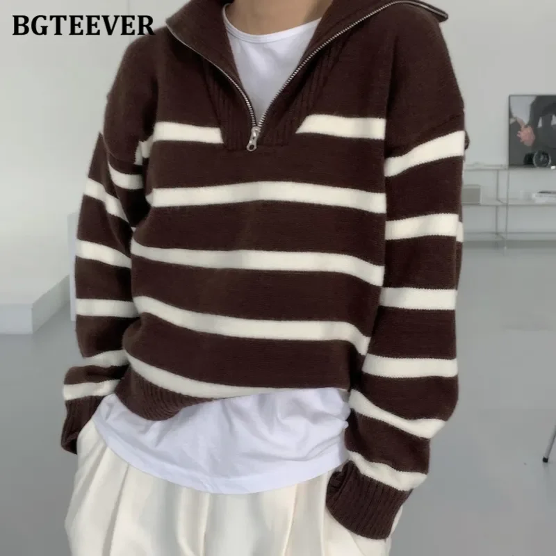 NEW 2023 Thicken Warm Zippers Ladies Knitted Pullovers 2023 Autumn Winter Female Sweaters Long Sleeve Striped Women Knitwear
NEW 2023 Thicken Warm Zippers Ladies Knitted Pullovers 2023 Autumn Winter Female Sweaters Long Sleeve Striped Women Knitwear