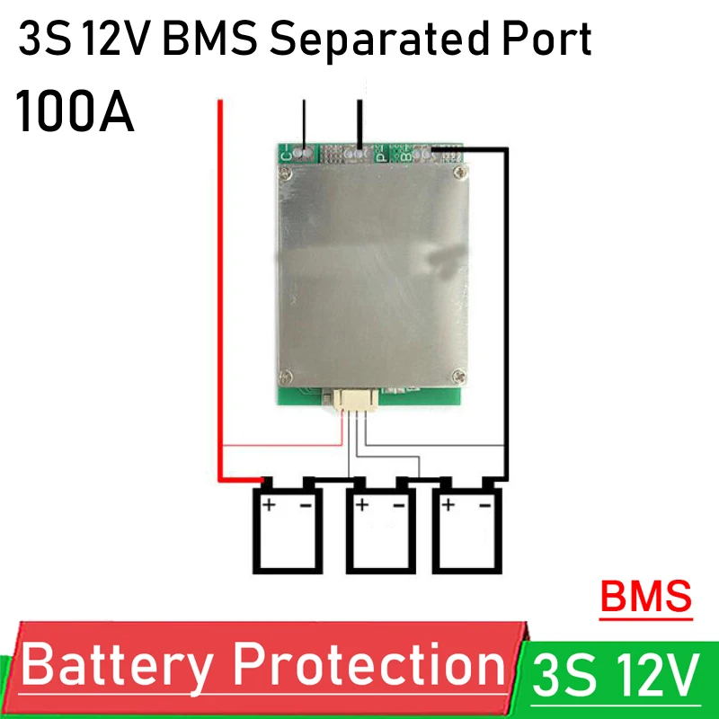 3S 12V 100A 18650 li-ion Lithium battery protection board BMS balance charging MOS Separated Port Outdoor Light inverter
3S 12V 100A 18650 li-ion Lithium battery protection board BMS balance charging MOS Separated Port Outdoor Light inverter