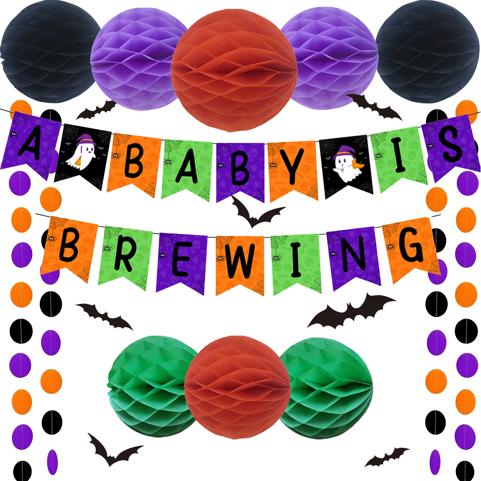 FANGLELAND Halloween Red Green Purple Black Paper Flower Ball Set A Baby Is Brewing Banner Boy or Girl Baby Shower Decoration
FANGLELAND Halloween Red Green Purple Black Paper Flower Ball Set A Baby Is Brewing Banner Boy or Girl Baby Shower Decoration