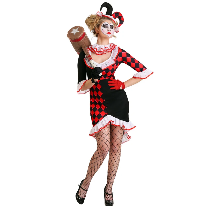 

Multiple Carnival Halloween Lady Circus Poker Clown Costume Classic Crazy Evil Pennywise Playsuit Cosplay Fancy Party Dress