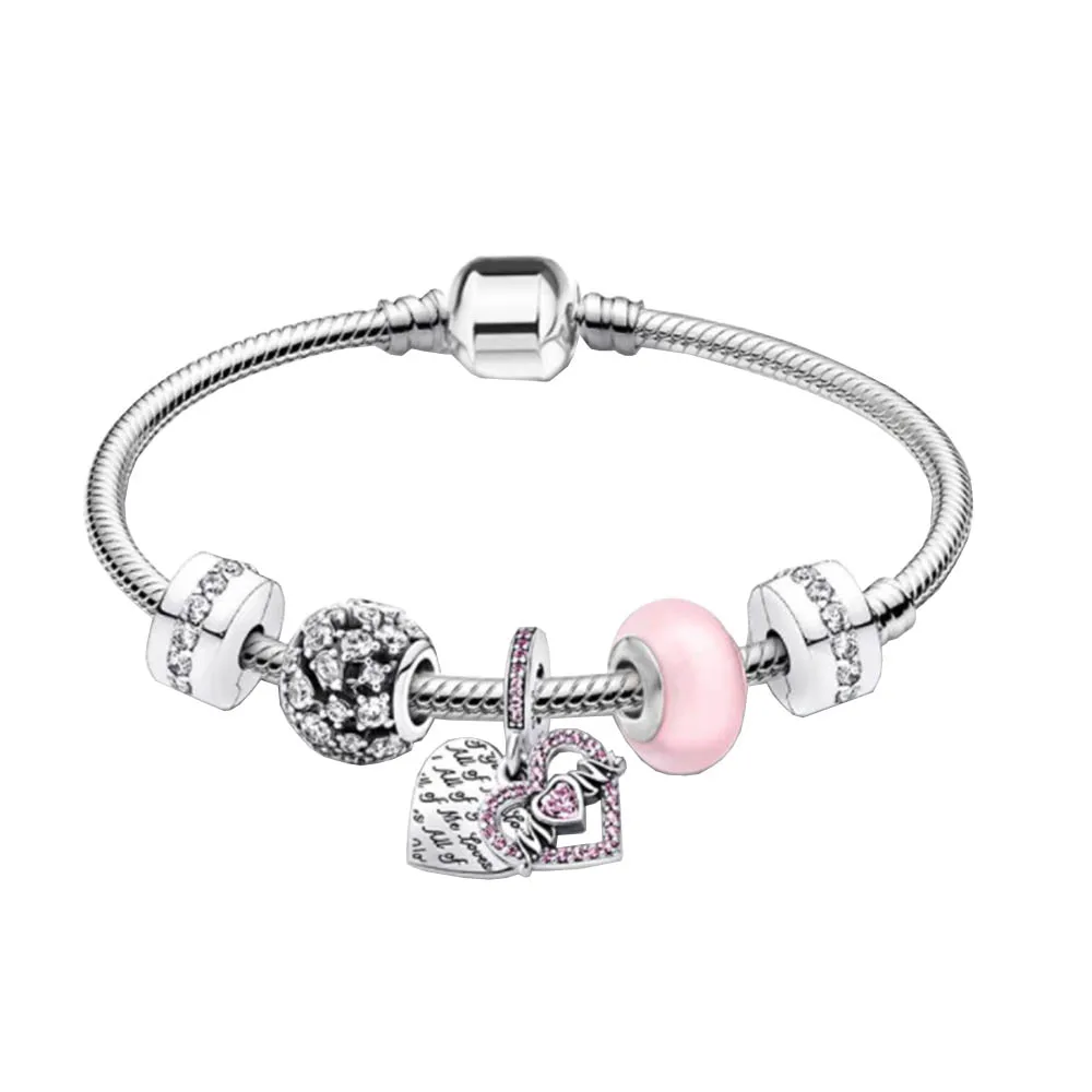 925 Mother Day Heart Snake Chain Charm Bracelet Set fit for Woman Fashion DIY Jewelry Party Gifts
925 Mother Day Heart Snake Chain Charm Bracelet Set fit for Woman Fashion DIY Jewelry Party Gifts
