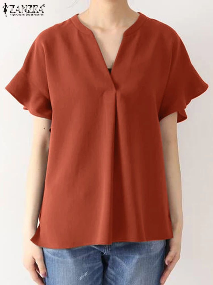 ZANZEA Summer Elegant Women V Neck Blouse Fashion Short Sleeve Tops Solid Ruffles Loose Work Shirt Female Loose Tunic Blusas
ZANZEA Summer Elegant Women V Neck Blouse Fashion Short Sleeve Tops Solid Ruffles Loose Work Shirt Female Loose Tunic Blusas