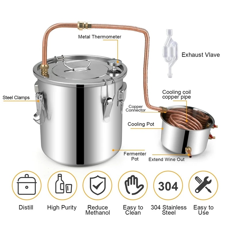 Steel Water Liquor Distiller Copper Tube Water Distiller Home Brewing Kit Build-In Thermometer For DIY Whisky Making
Steel Water Liquor Distiller Copper Tube Water Distiller Home Brewing Kit Build-In Thermometer For DIY Whisky Making