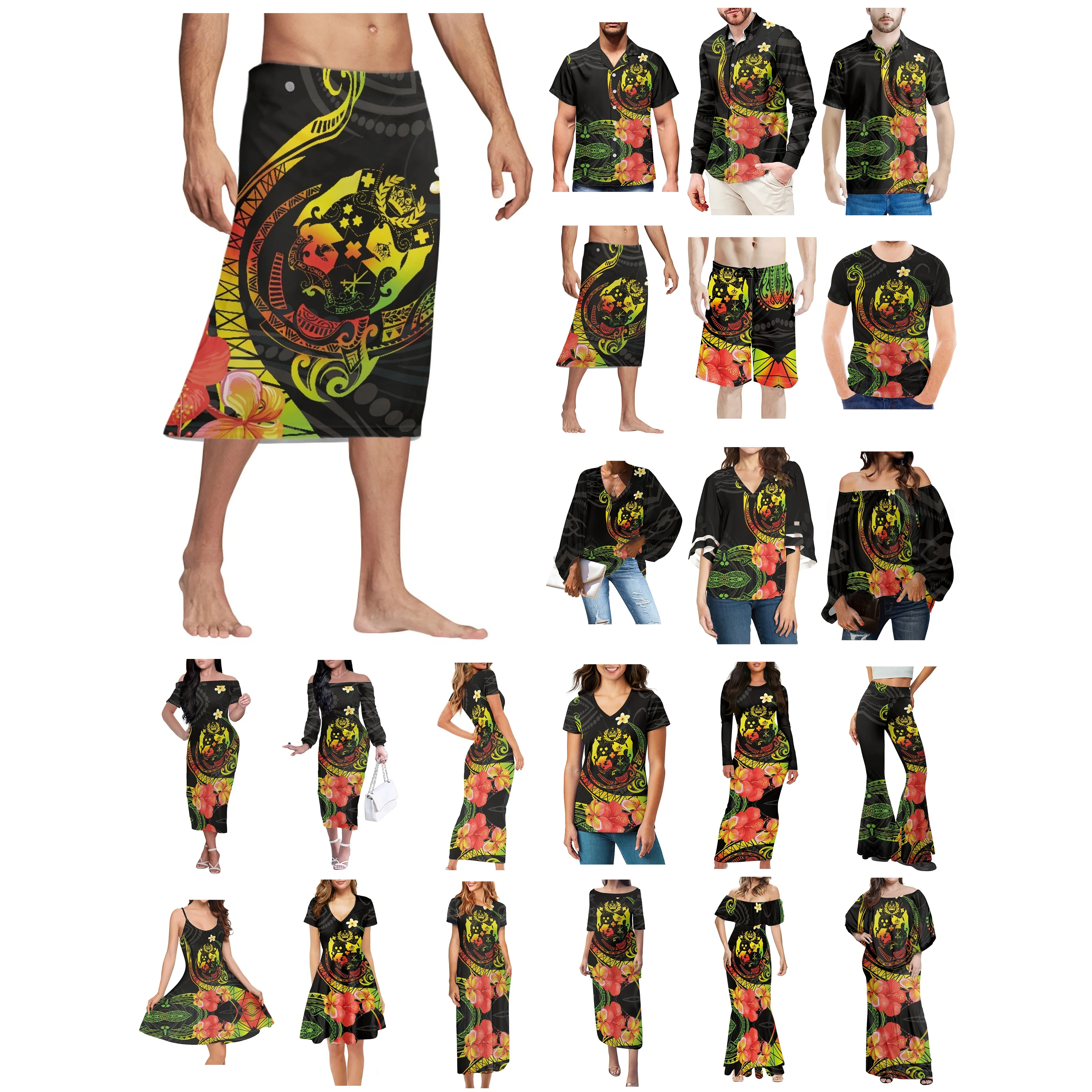 Полинезийская одежда Tonga с принтом родовых татуировок, женское платье, подходящая Мужская рубашка, удобная дышащая одежда для любителей гибискуса 
Полинезийская одежда Tonga с принтом родовых татуировок, женское платье, подходящая Мужская рубашка, удобная дышащая одежда для любителей гибискуса