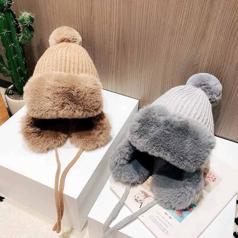 Winter Hat Women Woolen Hat With Earflaps Knitted Cap Outdoor Thicken Warm Pompom Snow Ski Cap Fleece Hat Thick Faux Fur Hat
Winter Hat Women Woolen Hat With Earflaps Knitted Cap Outdoor Thicken Warm Pompom Snow Ski Cap Fleece Hat Thick Faux Fur Hat