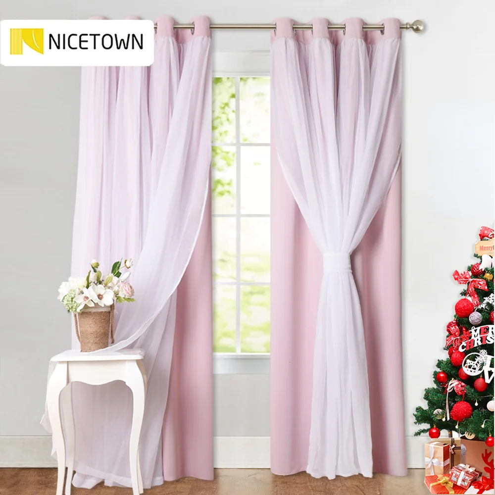 

NICETOWN Window White Sheer Voile Blackout Curtain Chrome Ring Drape Dream Style for Living Room 1 panel with 2 Tie Backs