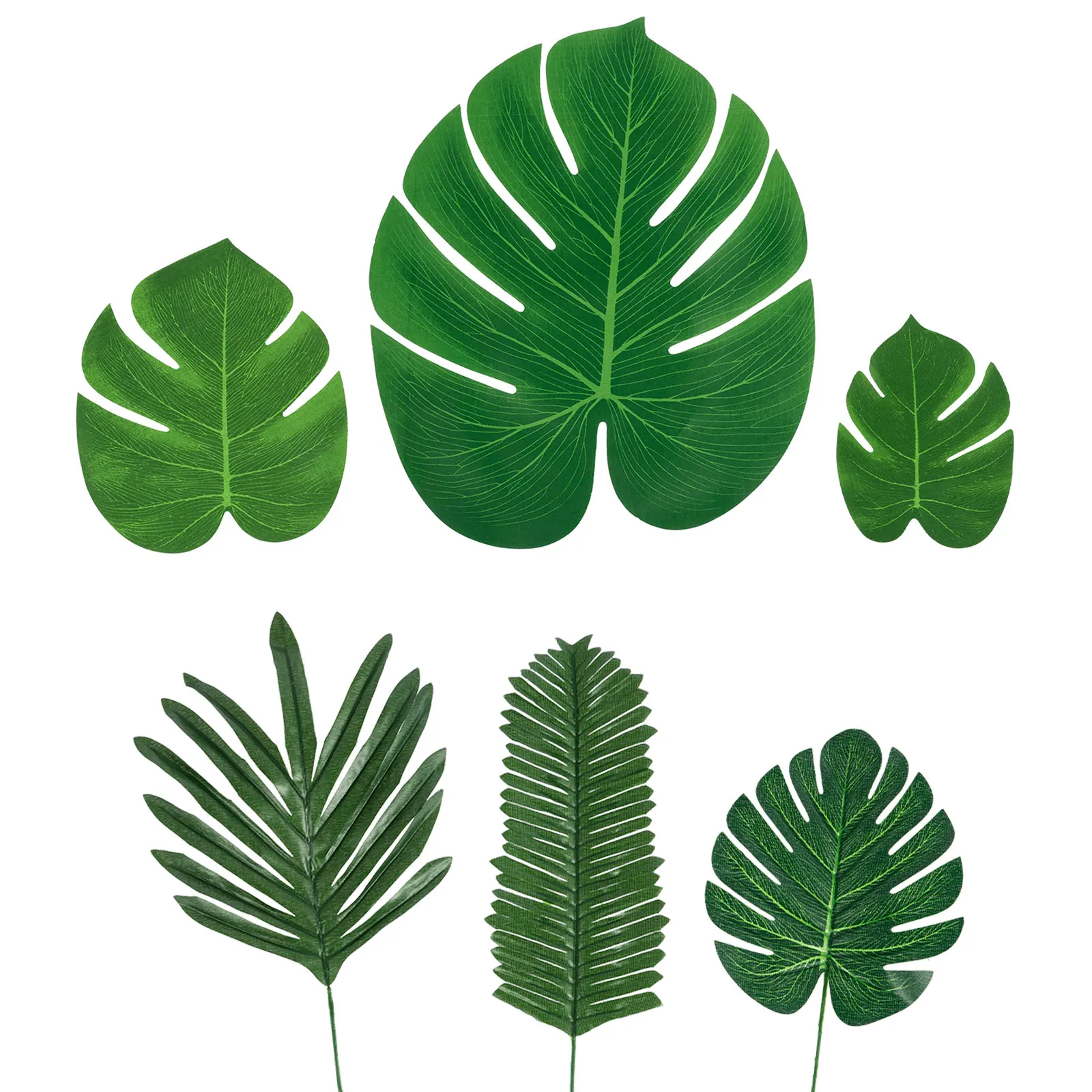 L 96 шт. искусственные Пальмовые Листья с стеблями, реалистичные искусственные листья черепахи, многоразовые искусственные тропические листья, 6 видов имитации