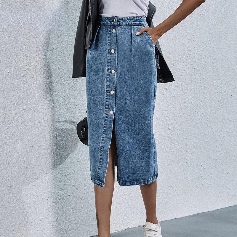 Benuynffy Single Breasted Knee Length Denim Skirt Women Streetwear Casual Pocket High Waist Straight Jeans Skirt New
Benuynffy Single Breasted Knee Length Denim Skirt Women Streetwear Casual Pocket High Waist Straight Jeans Skirt New