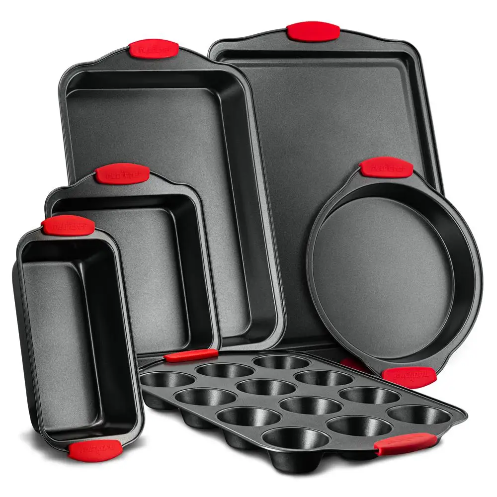 6-Piece Steel Nonstick Bakeware Set - Carbon Steel Baking Tray Set w/ Heatsafe Red Silicone Handles, Oven Safe Up to 450°F, Loa
6-Piece Steel Nonstick Bakeware Set - Carbon Steel Baking Tray Set w/ Heatsafe Red Silicone Handles, Oven Safe Up to 450°F, Loa