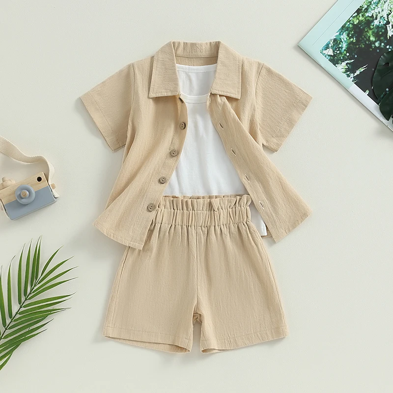 Kids Girl Summer Outfits Children's Clothing Solid Color Tank Tops Turn-Down Collar Shirts Elastic Waist Shorts 3Pcs Clothes Set
Kids Girl Summer Outfits Children's Clothing Solid Color Tank Tops Turn-Down Collar Shirts Elastic Waist Shorts 3Pcs Clothes Set