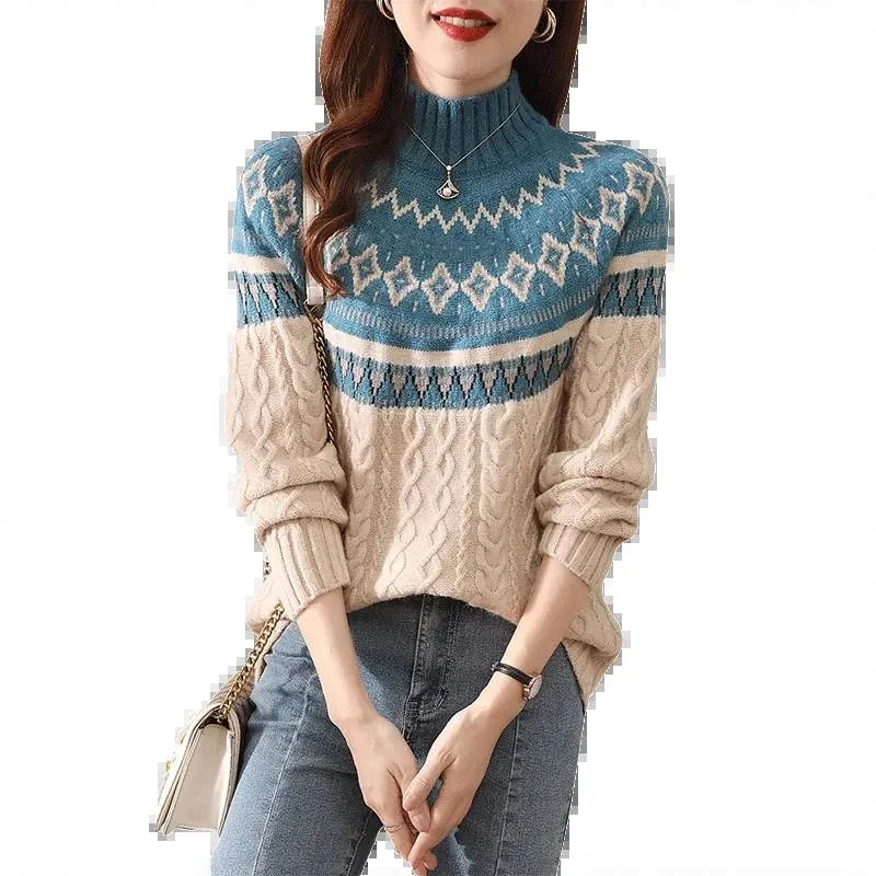 Autumn Winter Half Turtleneck Knitted Jumper Rhombus Plaid Twist Women's Sweater Long Sleeve Warm Inside Bottoming Shirt Female
Autumn Winter Half Turtleneck Knitted Jumper Rhombus Plaid Twist Women's Sweater Long Sleeve Warm Inside Bottoming Shirt Female