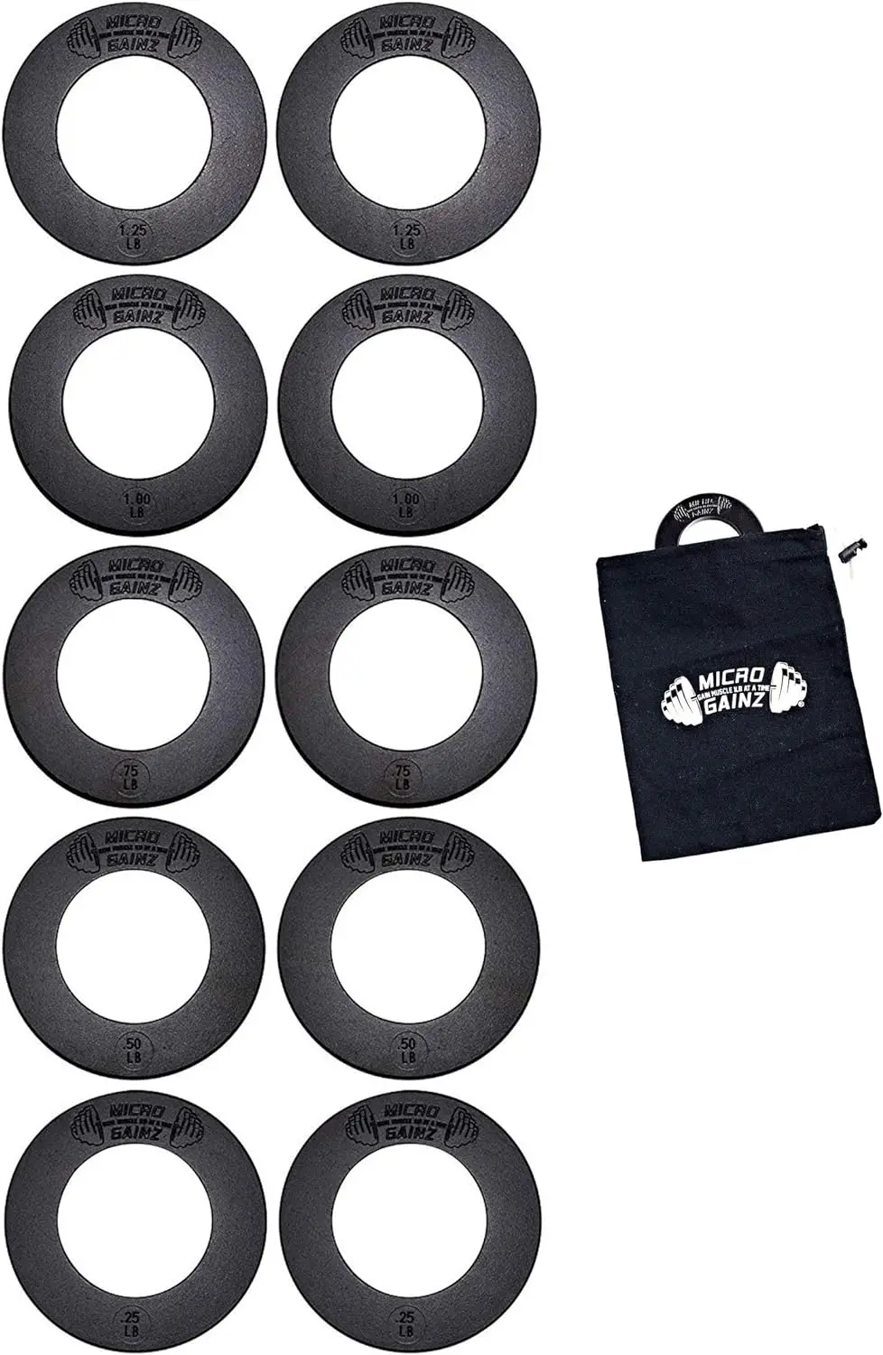 Micro Gainz Calibrated Fractional Weight Plate Set of .25LB-.50LB-.75LB-1LB-1.25LB Plates(10 Plate Set) w/Bag-Designed for Olymp
Micro Gainz Calibrated Fractional Weight Plate Set of .25LB-.50LB-.75LB-1LB-1.25LB Plates(10 Plate Set) w/Bag-Designed for Olymp