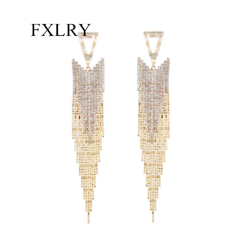 FXLRY Elegant Micro Pave Cubic Zircons Exaggerate Long Tassel Drop Earrings For Women Fashion Jewelry Accessory
FXLRY Elegant Micro Pave Cubic Zircons Exaggerate Long Tassel Drop Earrings For Women Fashion Jewelry Accessory