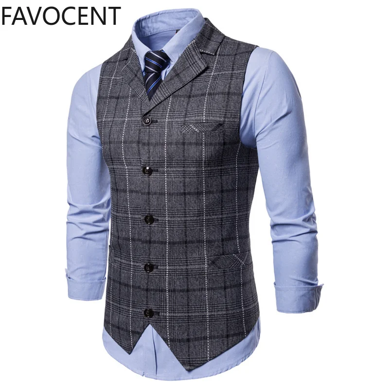 

New Mens Vest Casual Business Men Suit Vests Male Lattice Waistcoat Fashion Mens Sleeveless Suit Vest Smart Casual Top Grey Blue