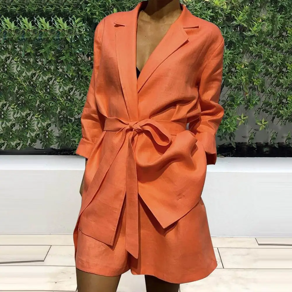 Women Tracksuits Set Lapel Long Sleeve Solid Color Tight Waist Belt Autumn Coat Elastic Waist Shorts Set спортивный костюм женск
Women Tracksuits Set Lapel Long Sleeve Solid Color Tight Waist Belt Autumn Coat Elastic Waist Shorts Set спортивный костюм женск