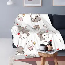 Peach and Goma cute Velvet Throw Blankets mochi brownie bear anime cartoon for Bed Car Lightweight Thin Plush Thin Quilt