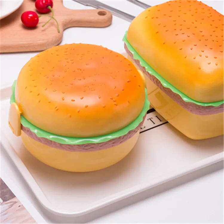 

Hamburger Lunch Box Double Tier Cute Burger Bento Box Microwave Children School Food Container Fork Tableware Set