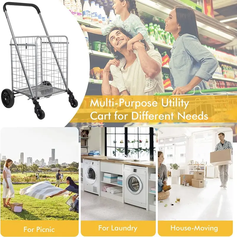 Reinforced Durable Utility 360° Rolling Swivel Wheels Folding Shopping Cart, Conveniently Stores and Holds up to 66lbs
Reinforced Durable Utility 360° Rolling Swivel Wheels Folding Shopping Cart, Conveniently Stores and Holds up to 66lbs