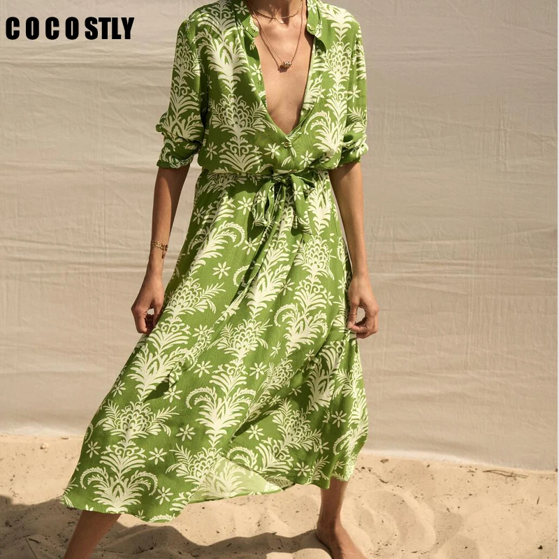 New Women Dress Fashion Belt Printed Midi Dress Vintage Flowing Neck Long Sleeve Female Long Dresses Vestidos Mujer
New Women Dress Fashion Belt Printed Midi Dress Vintage Flowing Neck Long Sleeve Female Long Dresses Vestidos Mujer