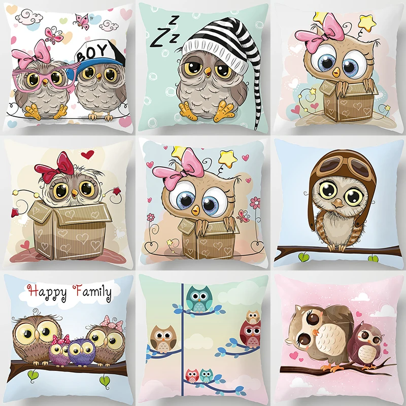 

Cartoon Owl Animal Decorative Cushions Pillowcase Polyester Cushion Cover Throw Pillow 45*45 Sofa Decoration Pillowcover 40877